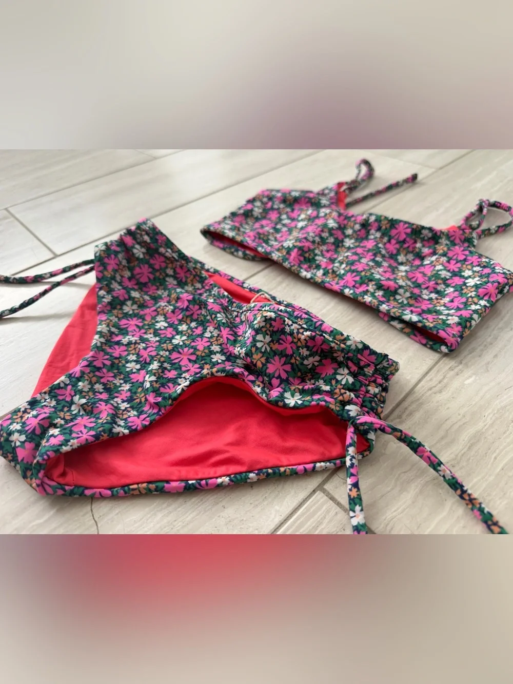 Maaji Kids One Piece Floral pink and Green Swimsuit, size 8